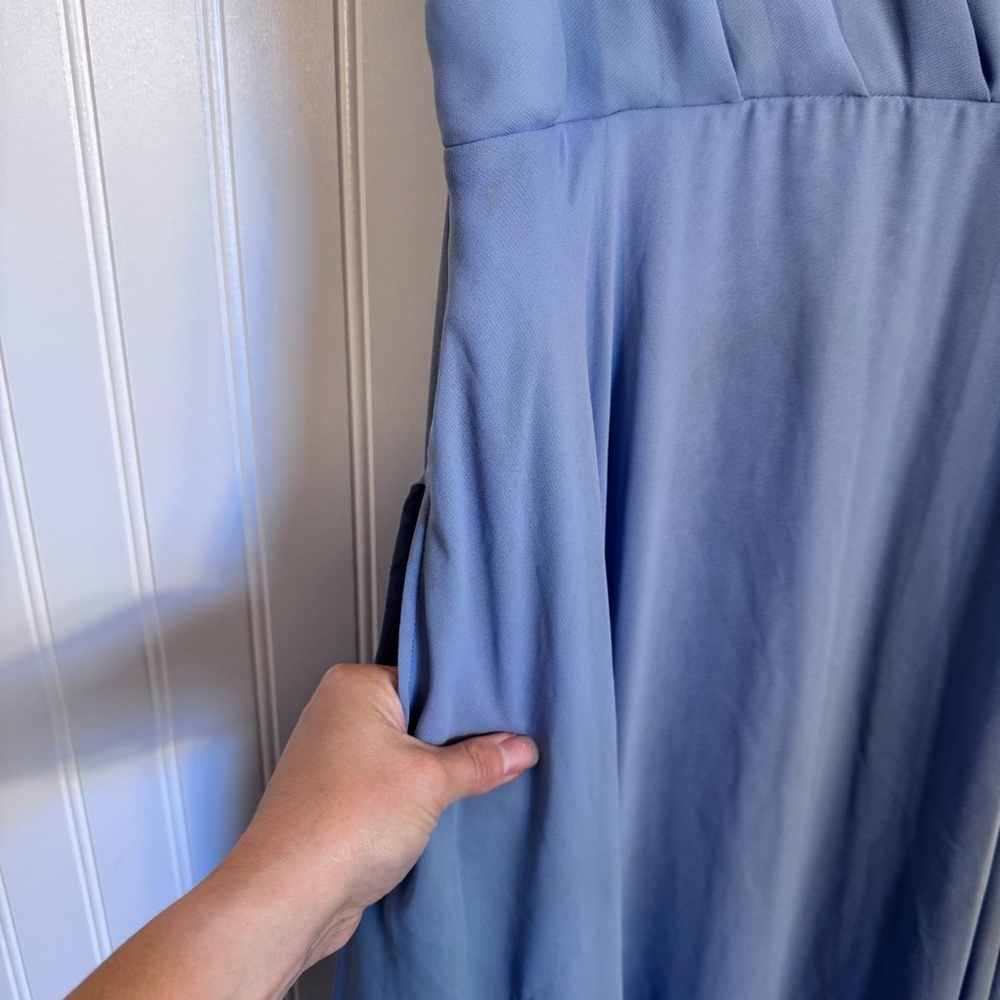 Birdy Grey Kaia Dress Chiffon Dusty Blue Maxi Dress Pockets Women’s Size Medium - Picture 6 of 13